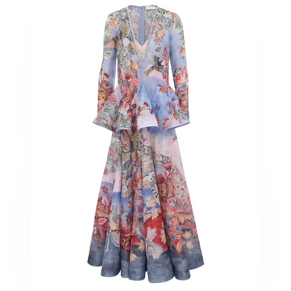 Designer Runway V-neck Print Maxi Dress
